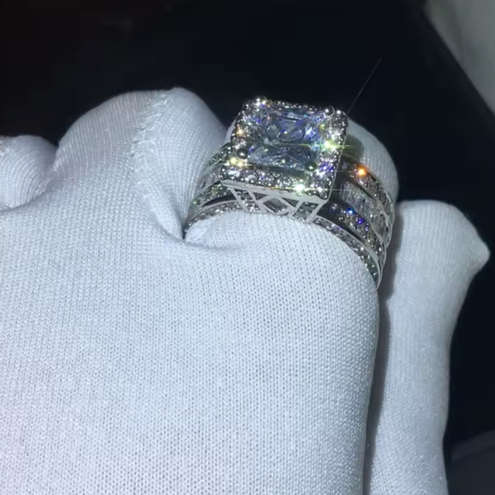 New! Women wedding luxury Silver  plated Diamond Ring - Picture 9 of 10